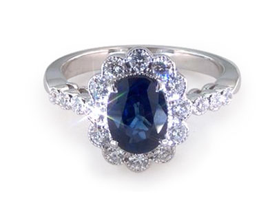 14K White Gold Marquise Sapphire And Diamond Ring