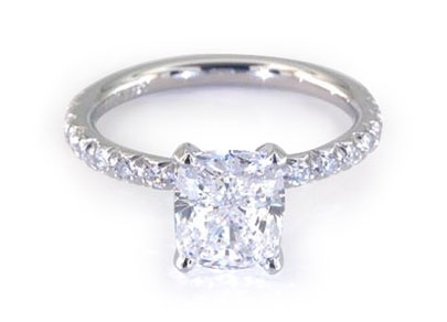14K White Gold French Cut Pave Diamond Engagement Ring
