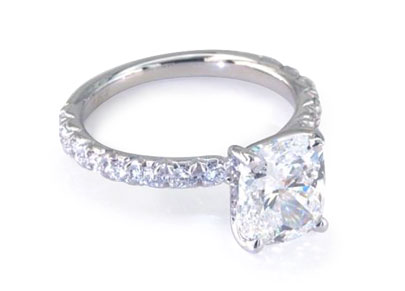 14K White Gold French Cut Pave Diamond Engagement Ring from a different angle