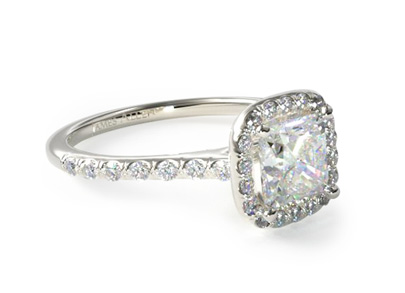 14K White Gold Pavé Halo Diamond Engagement Ring (Cushion Emerald, Radiant)