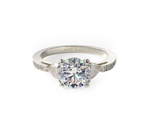 Platinum Three Stone Trillion And Pave Diamond Engagement Ring