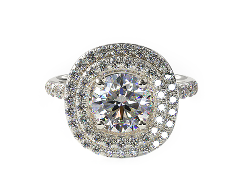 Platinum Diamond Split Shank Double Halo Pavé Engagement Ring