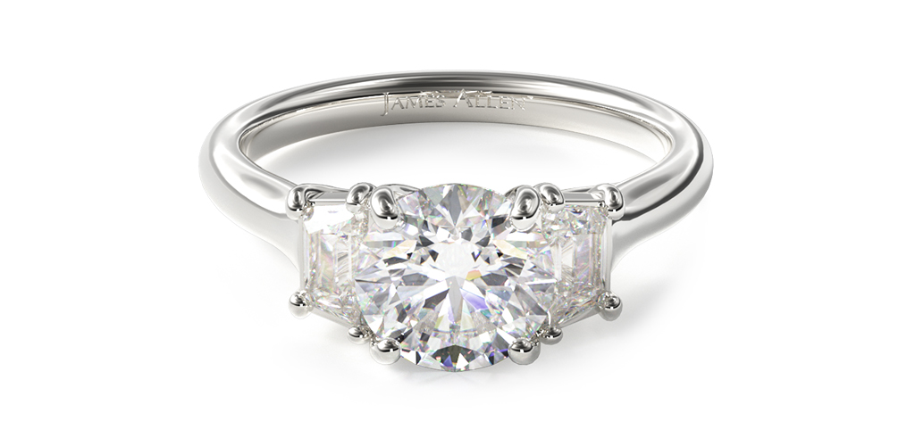 14K White Gold Three Stone Trellis Diamond Engagement Ring (Trapezoid)
