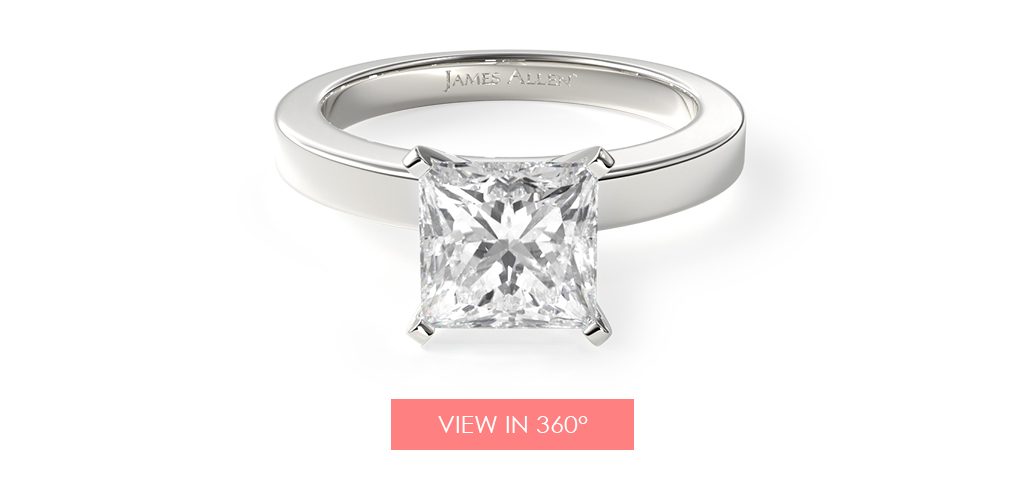 14K White Gold Flat Edged Diamond Solitaire Engagement Ring