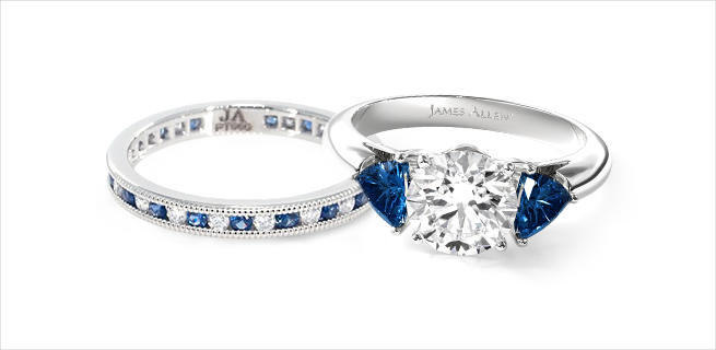 Gemstone sapphire matching wedding rings