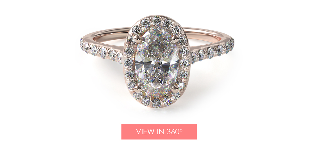 14K Rose Gold Pavé Halo Diamond Engagement Ring (Oval Center)