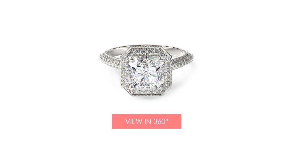 18K White Gold Octagon Halo Diamond Engagement Ring