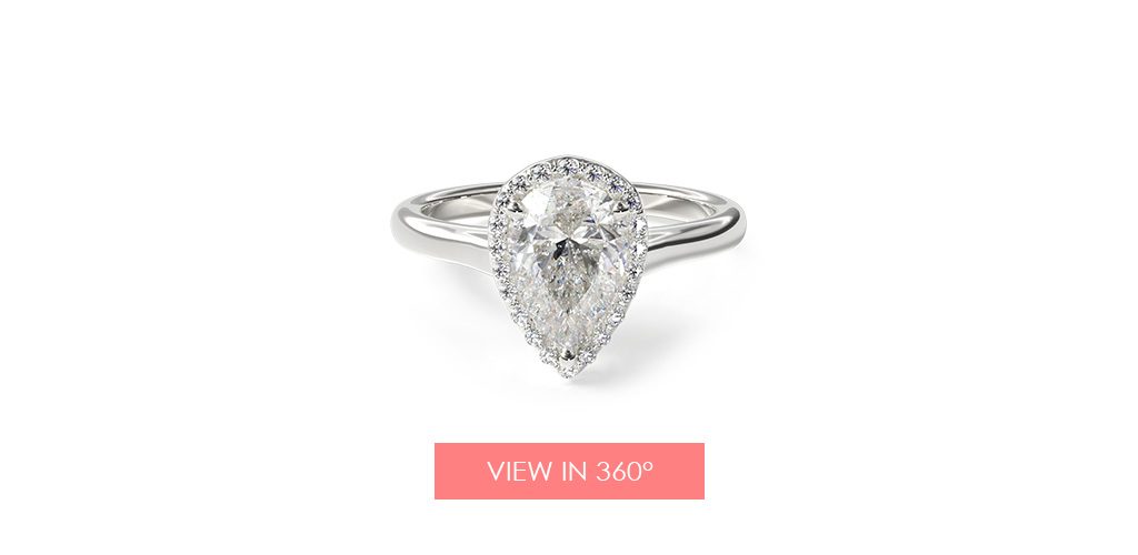 14K White Gold Pavé Halo Diamond Engagement Ring (Pear Center)