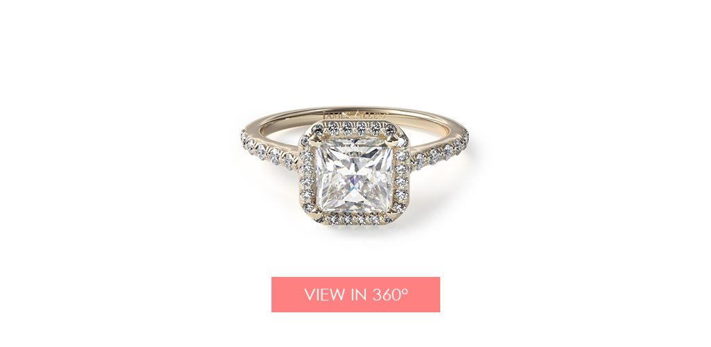 18K Yellow Gold Pavé Halo Diamond Engagement Ring (Princess Center)