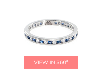 18K White Gold Diamond And Sapphire Baguette Milgrain Ring