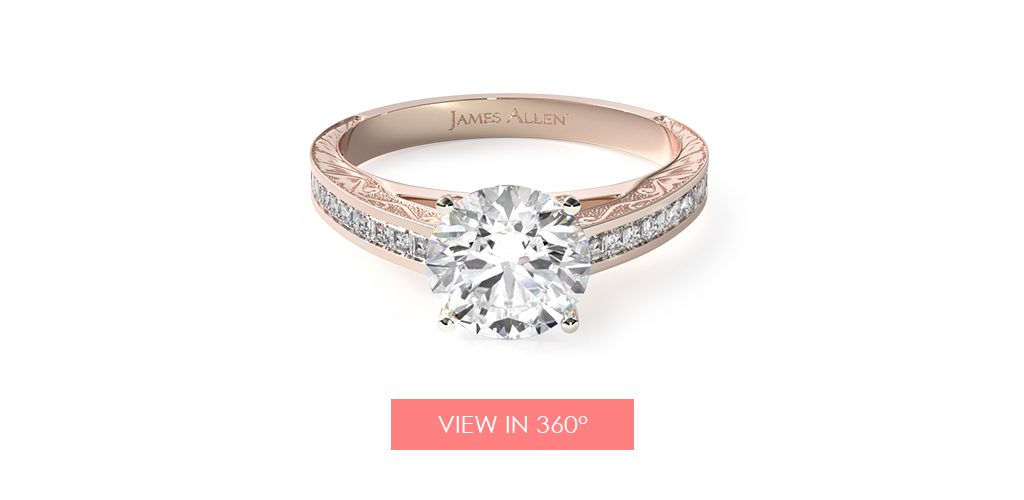 engraved carre channel set engagement ring