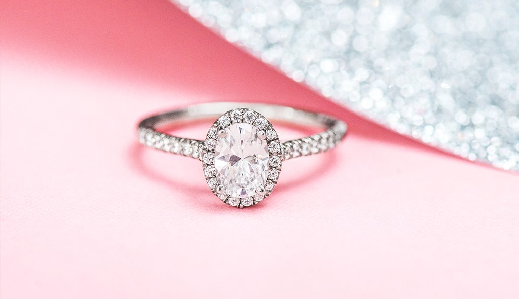 oval pave halo white gold engagement ring