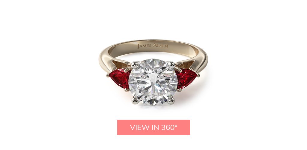 18K Yellow Gold Three Stone Pear Shaped Ruby Engagement Ring
