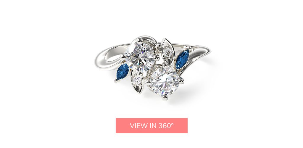twin diamond sapphire white gold engagement ring