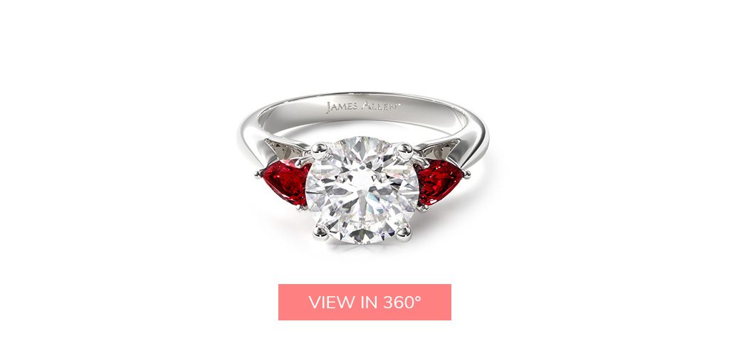 14K White Gold Three Stone Pear Shaped Ruby Engagement Ring
