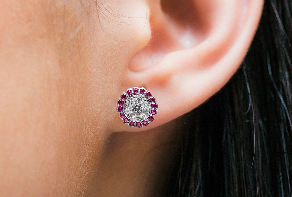 ruby diamond cluster earrings
