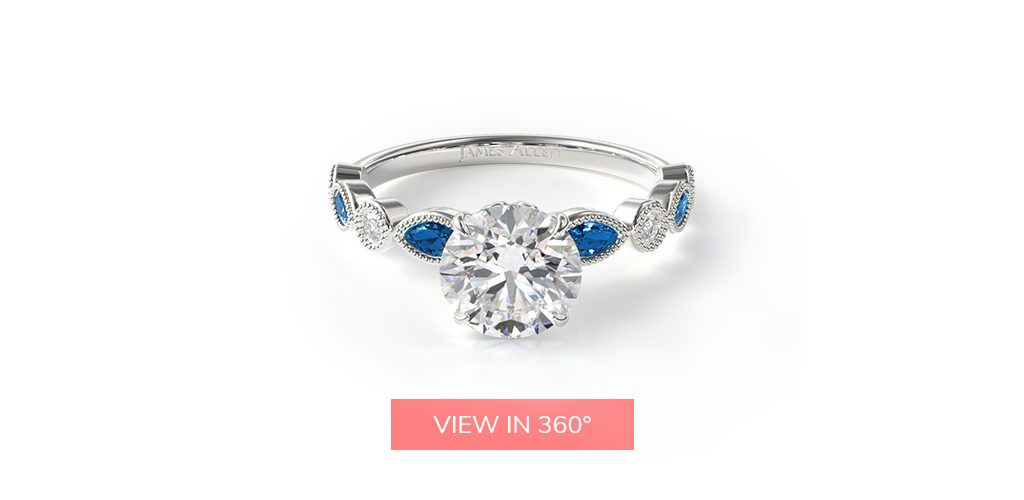 Platinum Vintage Round Diamond And Marquise Sapphire Engagement Ring