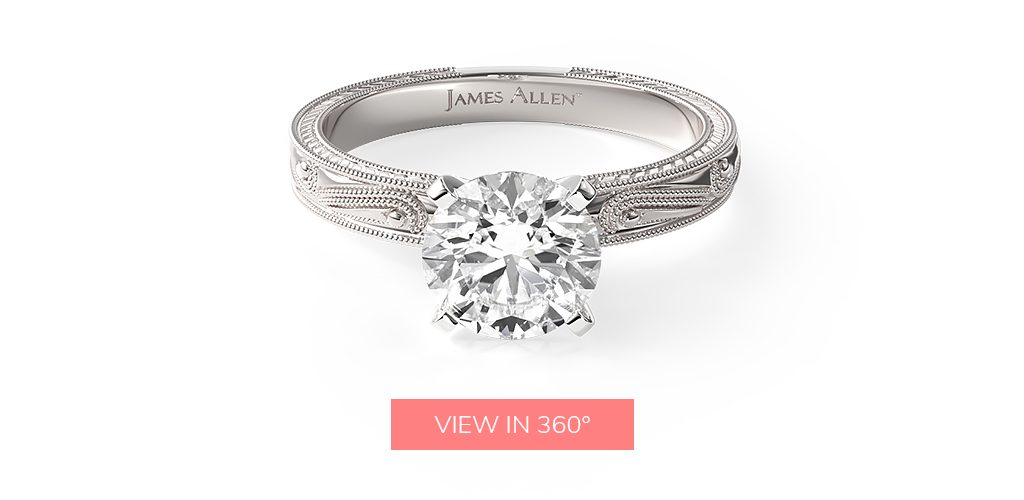 14K White Gold Engraved Solitaire Engagement Ring