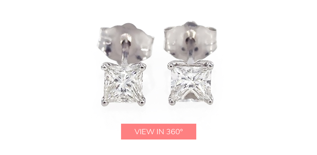 14K White Gold Princess Cut Diamond Stud Earrings