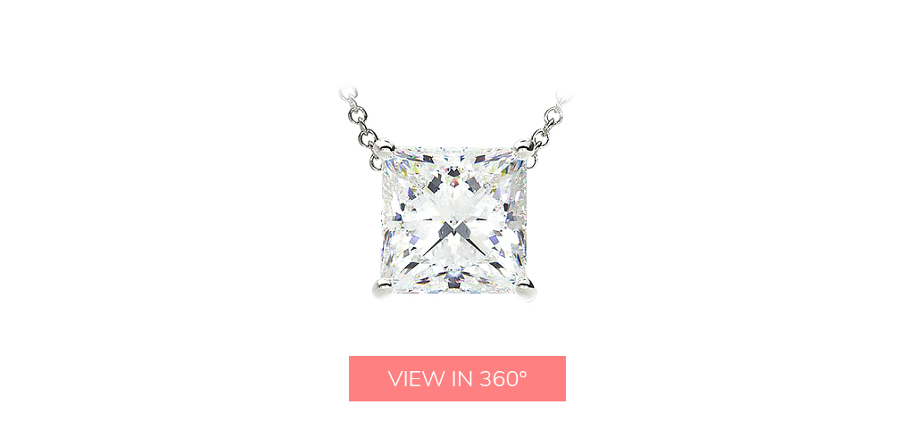 14K White Gold Princess Cut Diamond Solitaire Pendant