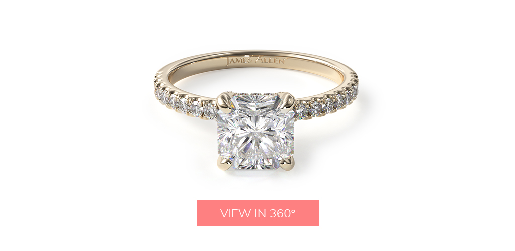 14K Yellow Gold Petite Pavé Crown Diamond Engagement Ring