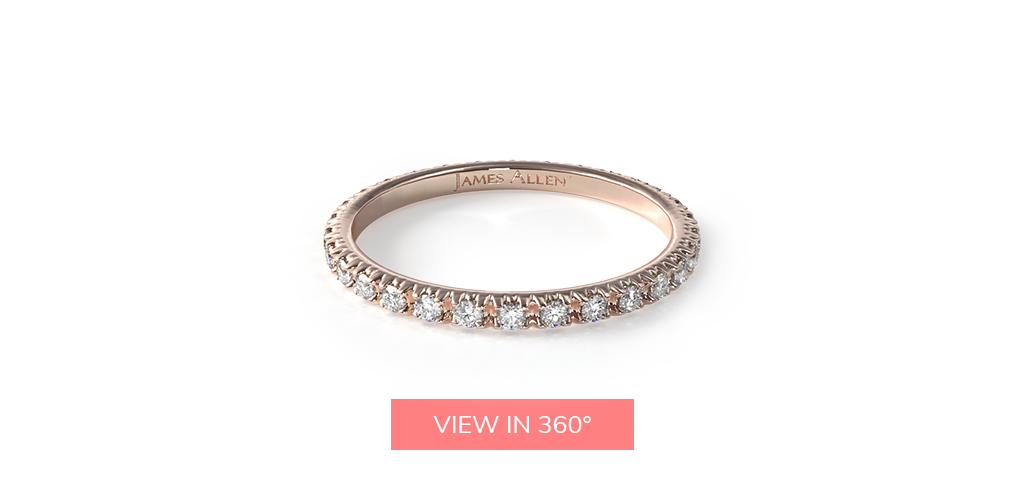 14K Rose Gold Thin French-Cut Pavé Set Diamond Eternity Wedding Ring