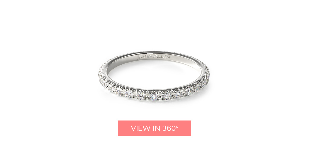 14K White Gold Thin French-Cut Pavé Set Diamond Eternity Wedding Ring