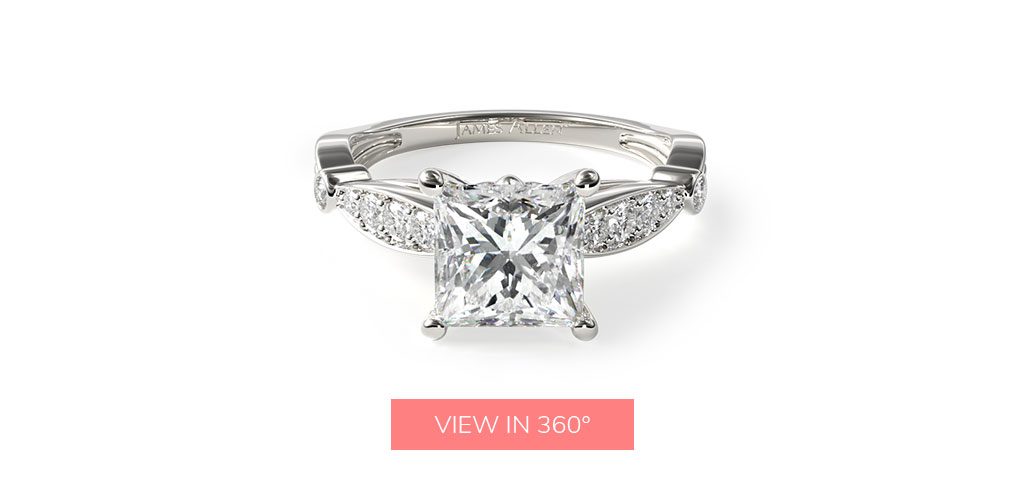 14K White Gold Embossed Diamond Engagement Ring