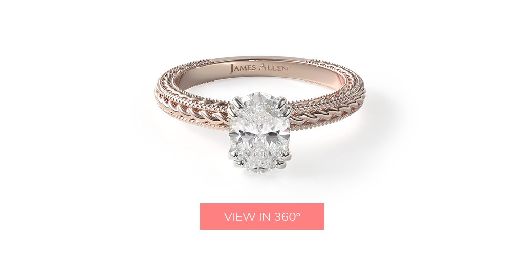 14K Rose Gold Etched Rope Solitaire