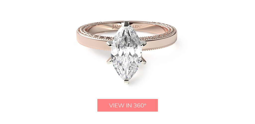 14K Rose Gold Etched Profile Solitaire Engagement Ring
