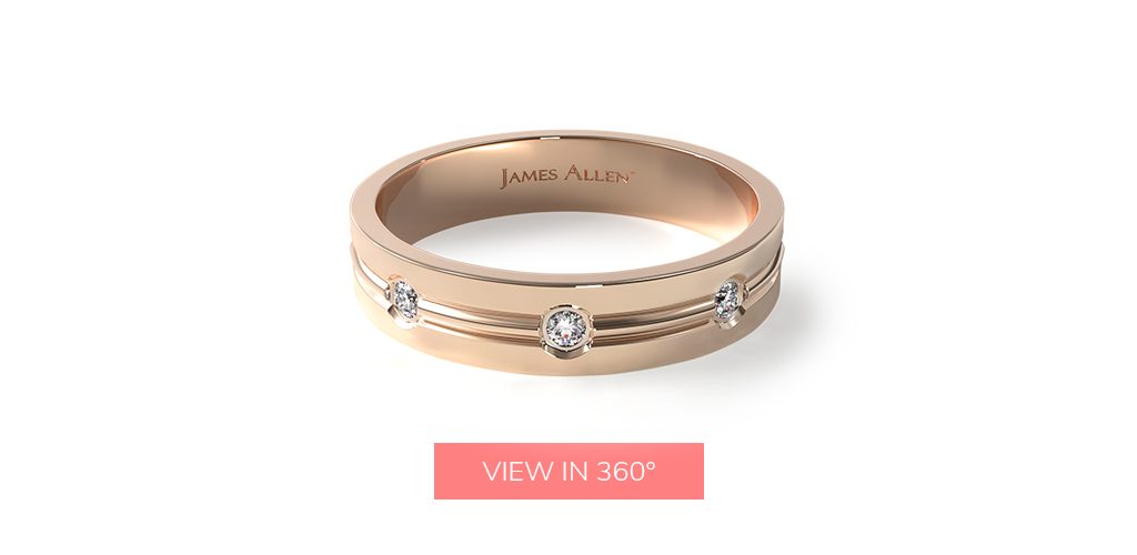 14K Rose Gold 6mm Etched Bezel Set Diamond Wedding Ring