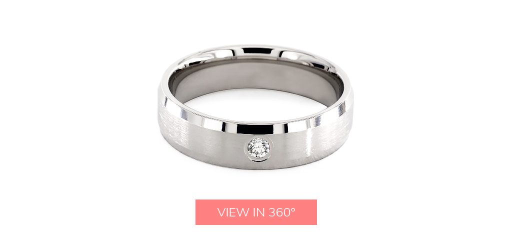 14K White Gold 6mm Beveled Bezel Set Diamond Wedding Ring