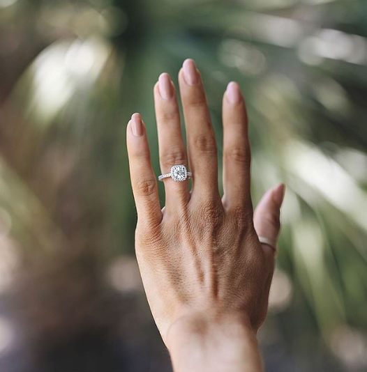 18k white gold hand engraved cushion shape halo engagement ring