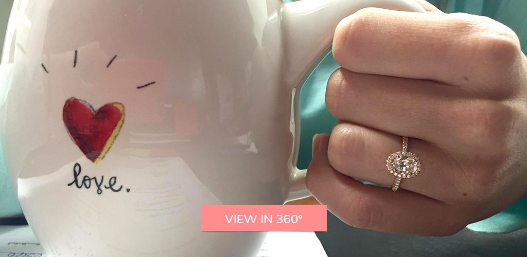 coffee oval halo engagement ring selfie