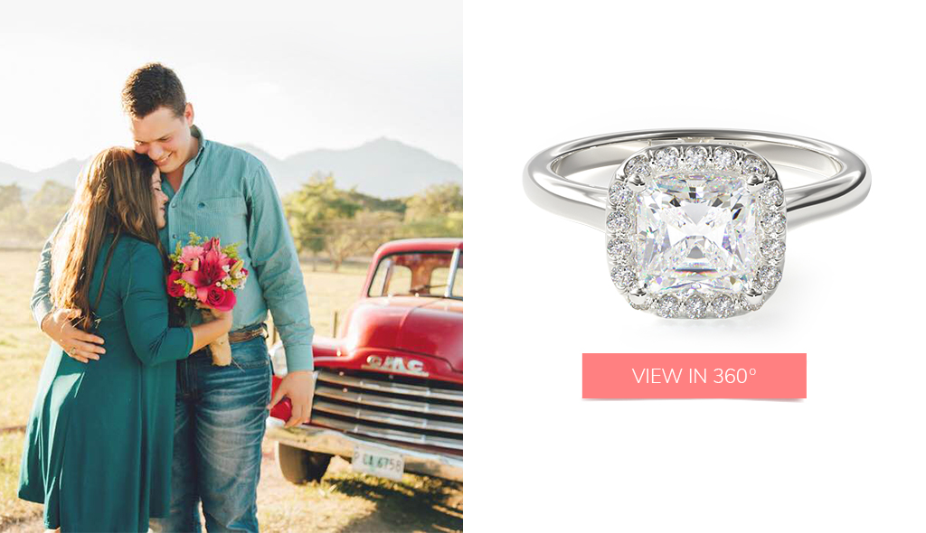 14K White Gold Pavé Halo Diamond Engagement Ring (Cushion , Radiant, Emerald )