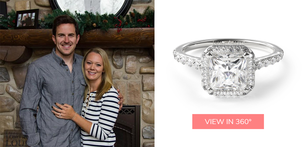 14K White Gold Pavé Halo Diamond Engagement Ring (Princess Center)