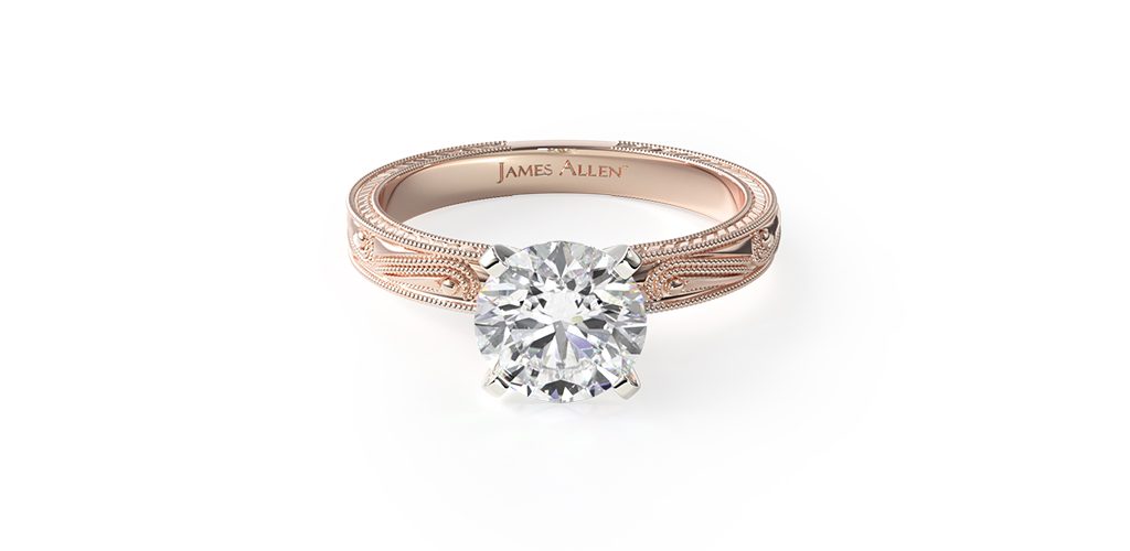 14K Rose Gold Engraved Solitaire Engagement Ring