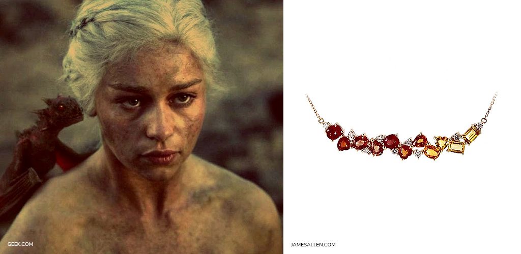 game of thrones jewelry: 14K Yellow Gold Yellow Orange Sapphire And Diamond Cluster Bar Necklace