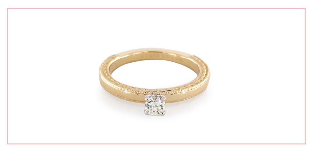 14K Yellow Gold Etched Profile Solitaire Engagement Ring