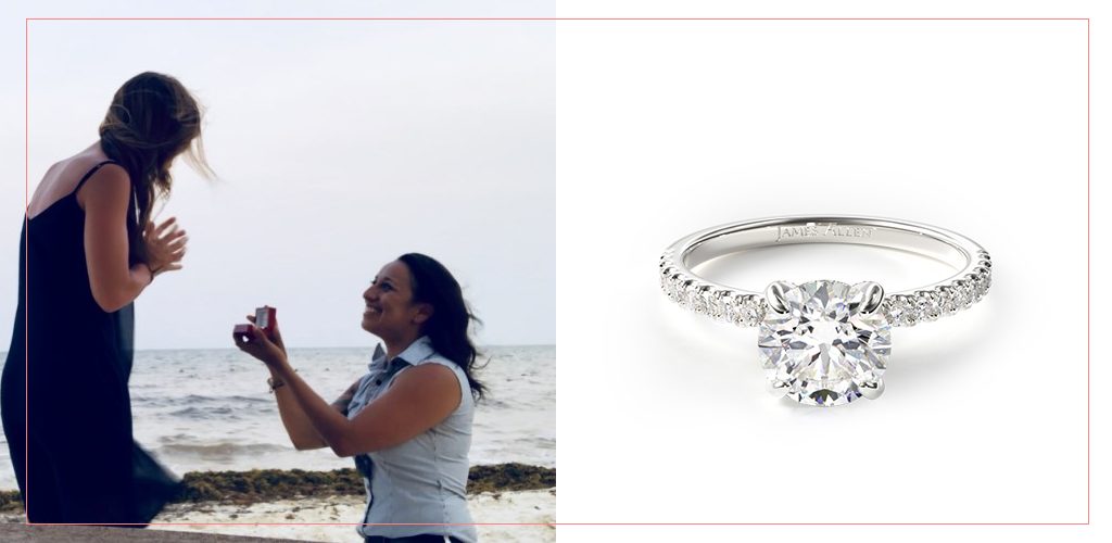 14K White Gold Petite Pave Crown Diamond Engagement Ring