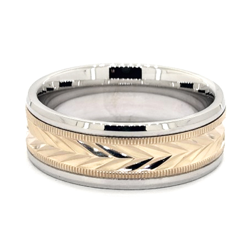 14K Two-Toned 8mm Comfort-Fit Wheat Pattern Band