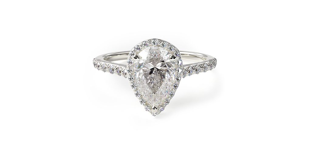 14K White Gold Pave Halo And Shank Diamond Engagement Ring