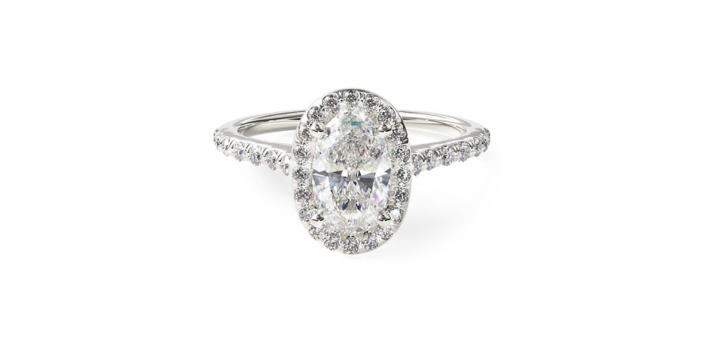 14K White Gold Pave Halo Diamond Engagement Ring