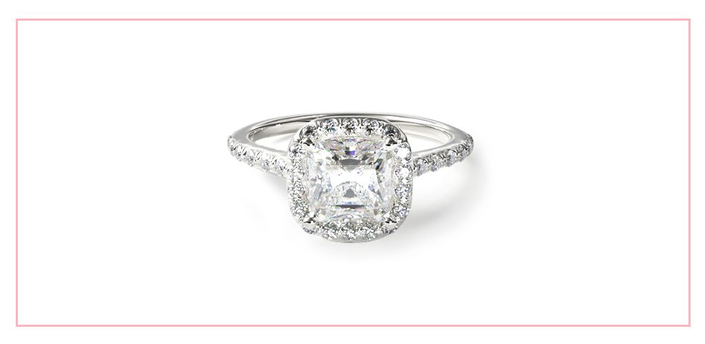 14K White Gold Pave Halo Diamond Engagement Ring (Cushion Emerald, Radiant)