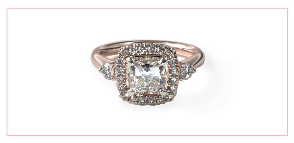14K Rose Gold Sidestone Halo Diamond Engagement Ring