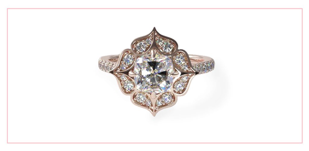 14K Rose Gold Tear Drops Halo Diamond Engagement Ring