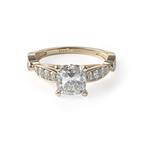 14K Yellow Gold Arched Scroll Diamond Engagement Ring