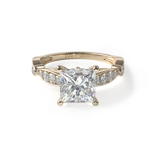 14K Yellow Gold Embossed Diamond Engagement Ring