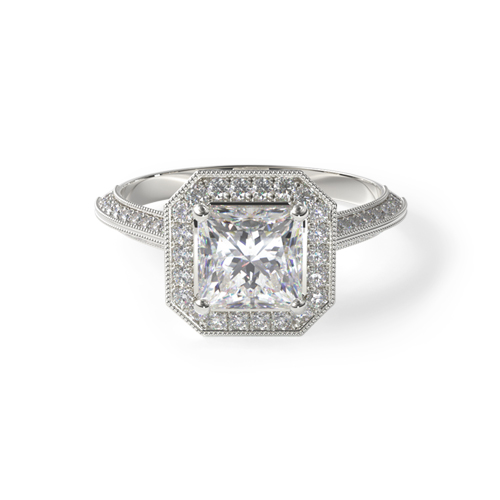 14K White Gold Octagon Halo Diamond Engagement Ring