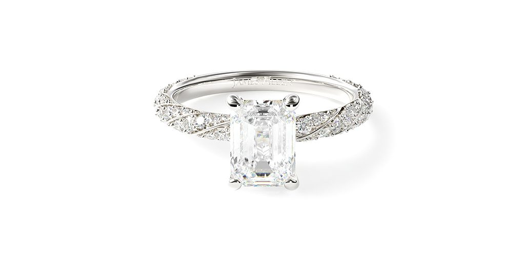 14K White Gold Twisted Pave Engagement Ring